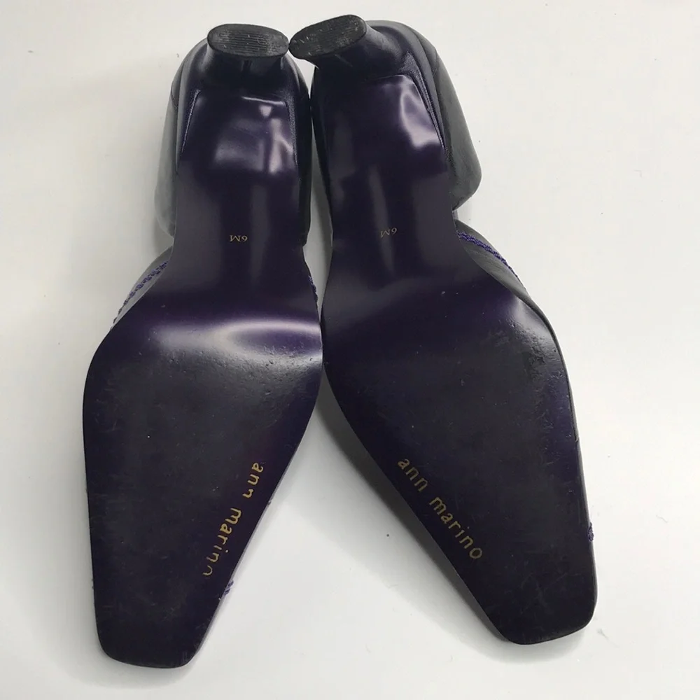 ANN MARINO Leather Purple Black Quilted Heel 6M
